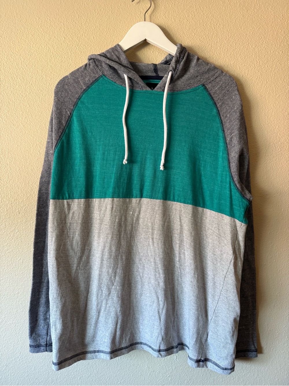 Modern Culture Teal and Gray Colorblock Hooded Shirt